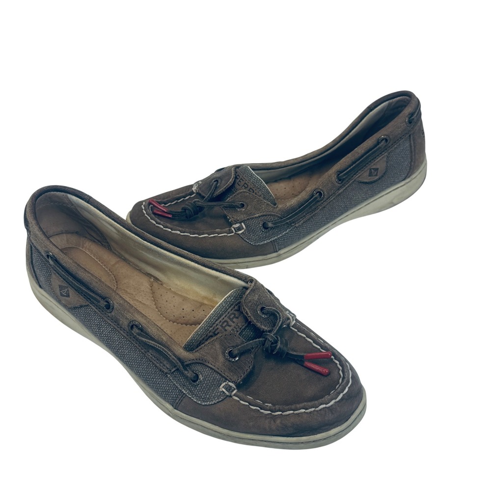 Sperry Bluefish 2-Eye‎ Boat Shoes Women's 9.5M Brown Canvas Leather Nautical